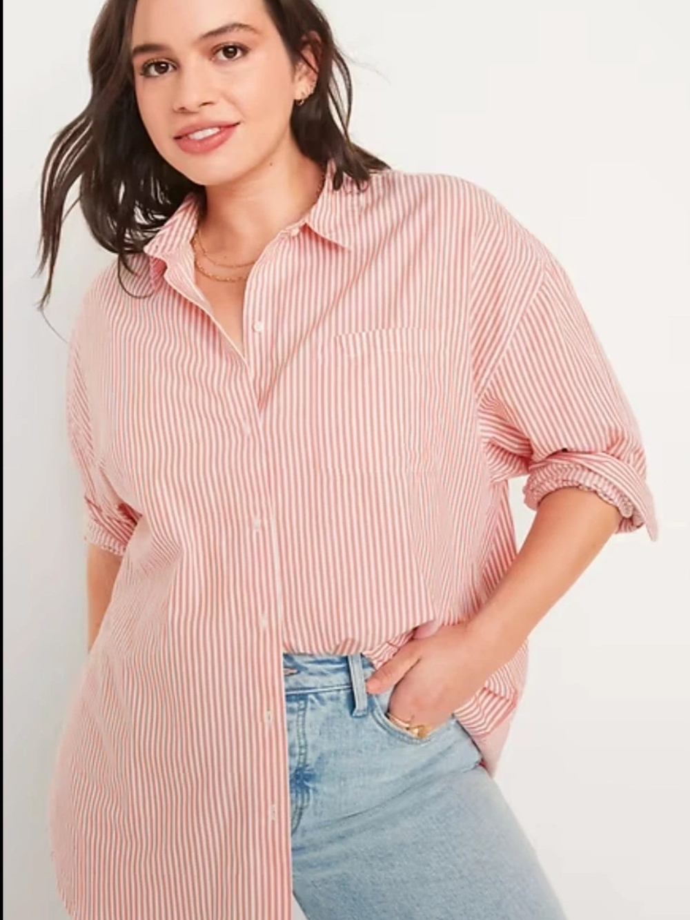 Old Navy Pink Striped Button-Down Shirt